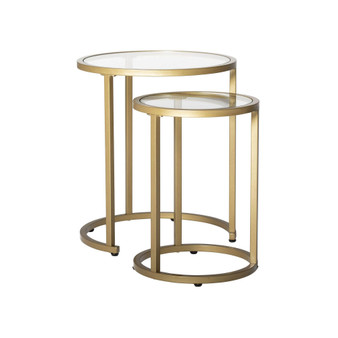Camber Modern/Contemporary 20" and 14.5" Round Set of Nesting End/Side Tables Gold Metal Frame and Tempered Glass - Gold