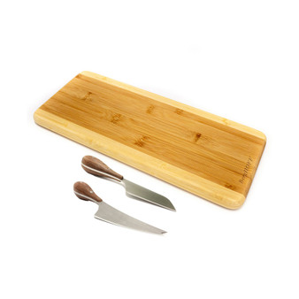 Bamboo 3 Piece Long Two-Toned Board and Aaron Probyn Cheese Knives Set
