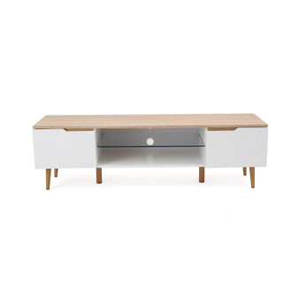 Rowan Mid-Century Modern Two-Toned TV Stand with Glass Shelf