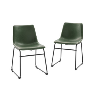 18" Contemporary Metal-Leg Faux Leather Dining Chair, Set of 2