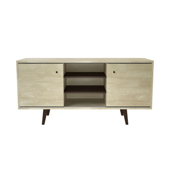 2 Cabinet Mid-Century 53" Wood TV Stand with Shelves