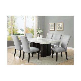 Camila 70" Rectangle Dining Table and Silver Dining Chair 7-Piece Set
