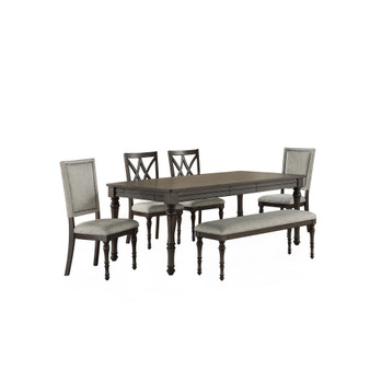 Linett 6-Pc Dining (Rectangular Table + 2 Side chairs + 2 Upholstered Chairs & Bench)