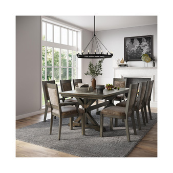 Denman Dining 9-Pc Set (Rectangular Trestle Table + 6 Side Chairs+ 2 Arm Chairs)