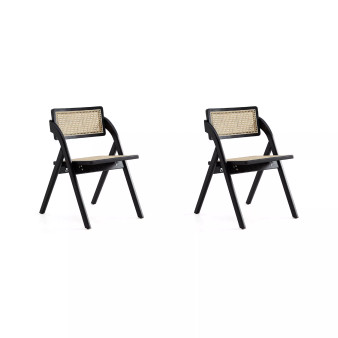 Lambinet 2-Piece Ash Wood and Natural Cane Folding Dining Chair