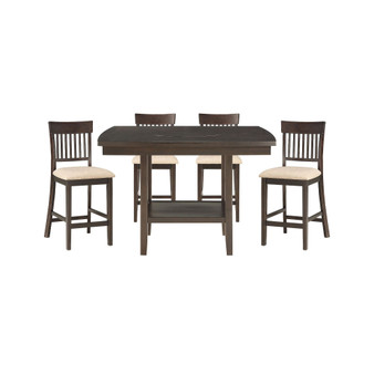 Birm 5pc Dining Set (Counter Height Table & 4 Slat Back Side Chairs)