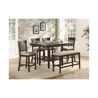 Birm 6pc Dining Set (Counter Height Table, 4 Slat Back Side Chairs & Bench)
