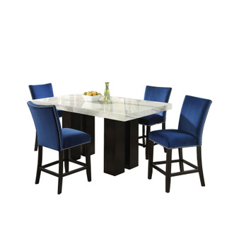 Camila 70" Rectangle Counter Height Table and Blue Velvet Counter Chair 5-Piece Set