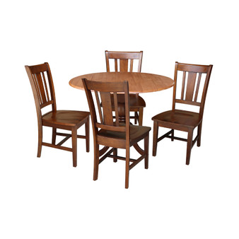 42" Dual Drop Leaf Table with 4 Splat Back Dining Chairs - 5 Piece Dining Set