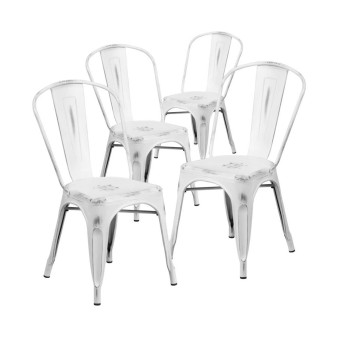 Commercial Grade 4 Pack Distressed Metal Indoor-Outdoor Stackable Chair