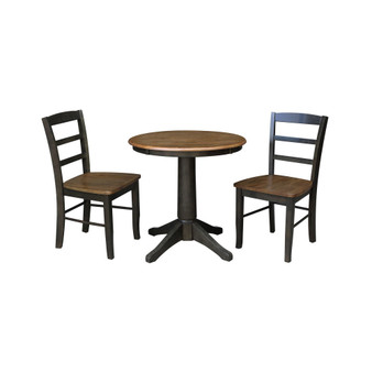 30" Round Pedestal Dining Table with 2 Madrid Ladderback Chairs, 3 Piece Dining Set