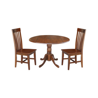 42" Dual Drop Leaf Table with 2 Slat Back Dining Chairs - 3 Piece Dining Set