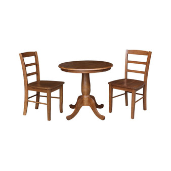 30" Round Top Pedestal Dining Table with 2 Madrid Ladderback Chairs, 3 Piece Dining Set