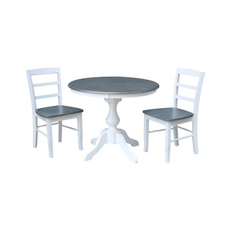 36" Round Pedestal Dining Table with 2 Madrid Ladderback Chairs, 3 Piece Dining Set