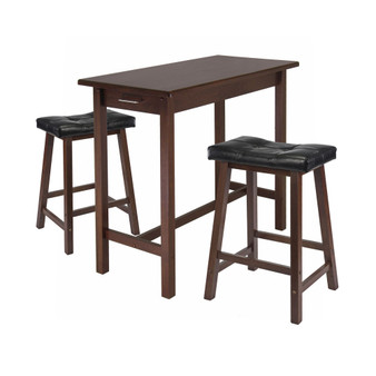Sally 3-Piece Breakfast Table Set with 2 Cushion Saddle Seat Stools