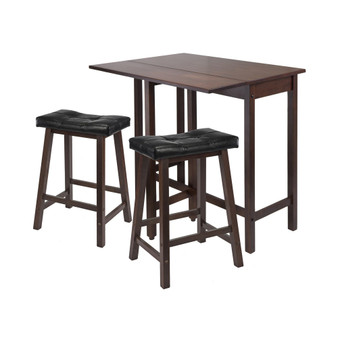 3-Piece Lynnwood Drop Leaf Kitchen Table with 2 Cushion Saddle Seat Stools