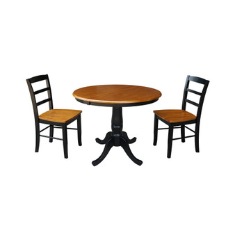 36" Round Top Pedestal Ext Table with 12" Leaf and 2 Rta Madrid Chairs