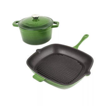 Neo Enameled Cast Iron 3 Piece Covered Dutch Oven and Grill Pan Set