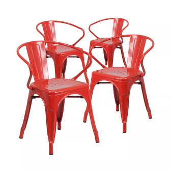 Commercial Grade 4 Pack Metal Indoor-Outdoor Chair With Arms