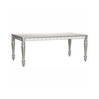 Glamourous Silver Finish Rectangular Dining Table 1pc Draw Leaf Mirror Trim Apron Dining Room Furniture