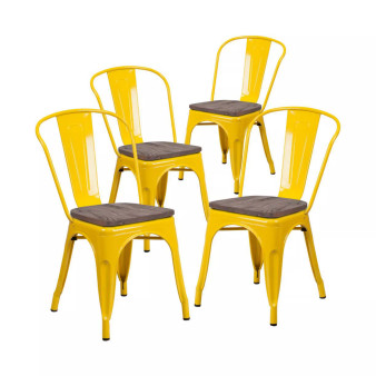 4 Pack Metal Stackable Chair With Wood Seat