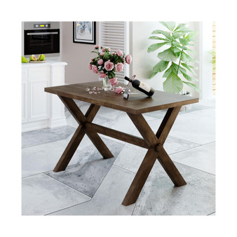 Farmhouse Rustic Wood Kitchen Dining Table with X-SHAPED Legs, Brown