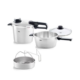 Vitavit Premium Stainless Steel Pressure Cooker Set 3.7 Quart, 6.3 Quart with Glass Lid