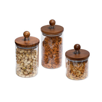 3-Pc. Acacia Top Glass Kitchen Canister Set