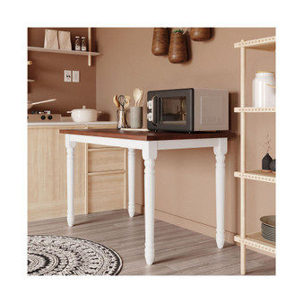 Retro Farmhouse Solid Wood Kitchen Dining Table Breakfast Nook, Cherry+White