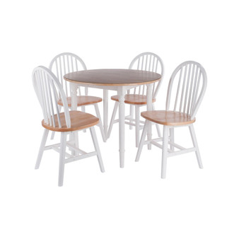 Sorella 5 Piece Drop Leaf Solid Wood Dining Table with Windsor Chairs - Natural and White