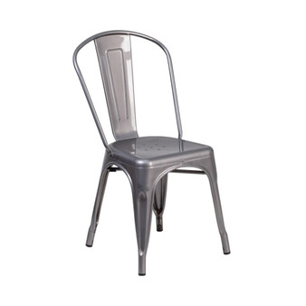 Powder Coated Metal Stacking Dining Chair With Clear Coat Finish And Plastic Floor Glides For Indoor Use