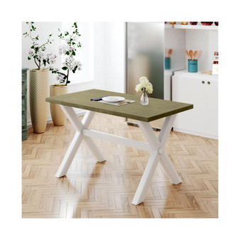 Farmhouse Rustic Wood Kitchen Dining Table with X-SHAPED Legs, Gray Green