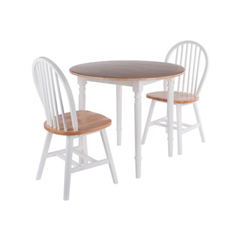 Sorella 3 Piece Drop Leaf Solid Wood Dining Table with Windsor Chairs - Natural and White