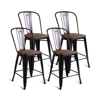 Copper Set of 4 Metal Wood Counter Stool Kitchen Bar Chairs
