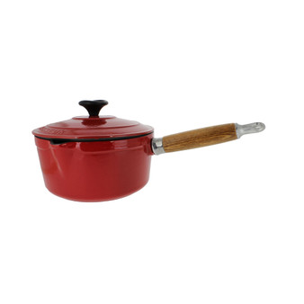 French Enameled Cast Iron 2.5 Qt. Saucepan, Lid & Wood Handle