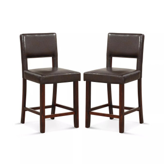 Set of 2 Upholstered PVC Leather Bar Stools 24.5'' Dining Chairs with Back