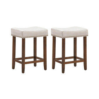 Set of 2 Nailhead Saddle Bar Stools Rubber Wood 24'' Height
