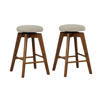 Set of 2 Swivel Bar Stools Upholstered Counter Height Chairs with Rubber Wood Legs