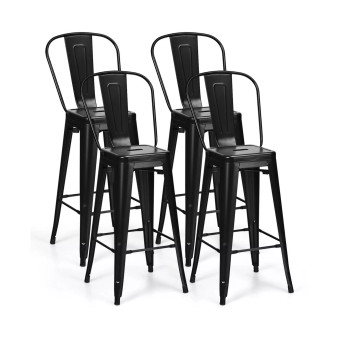 Set of 4 High Back Metal Stool 30'' Seat Bar Height