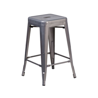 Offex 24'' High Backless Clear Coated Metal Indoor Bar Stool with Square Seat