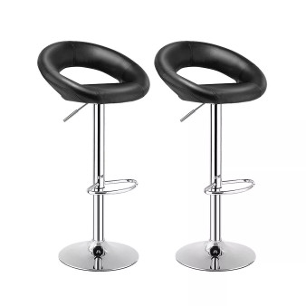 Set of 2 Bar Stools Adjustable PU Leather Barstools Swivel
