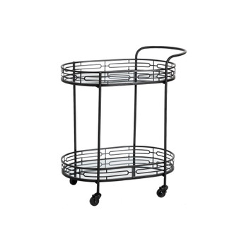 30.75" H Deluxe 2-Tier Metal Oval Mirrored Bar Cart