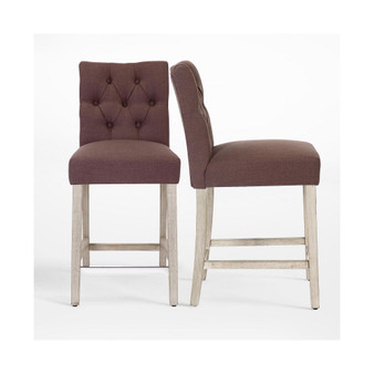 Linen Fabric Tufted Counter Stool (Set of 2)