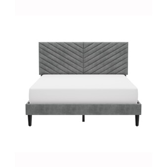 44" 100% Polyester Crestwood Upholstered Furniture Chevron Pleated Platform Queen Bed with 2 Dual USB Ports