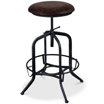 Elena Adjustable Barstool in Industrial Grey Finish with Brown Fabric Seat
