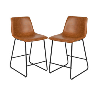 24" Commercial Grade LeatherSoft Counter Height Barstools - Light Brown, Set of 2