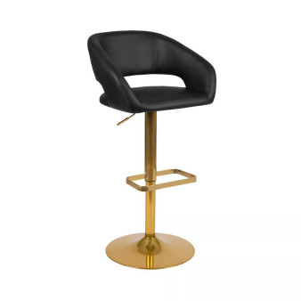 Contemporary Vinyl Adjustable Height Barstool with Rounded Mid-Back and Gold Base