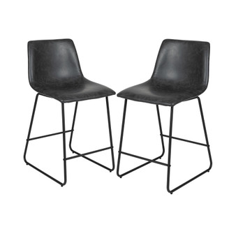 Modern Chair 24" Commercial Grade LeatherSoft Counter Height Barstools - Gray, Set of 2
