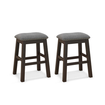 Set of 2 Upholstered Saddle Bar Stools 24.5'' Dining Chairs with Wooden Legs