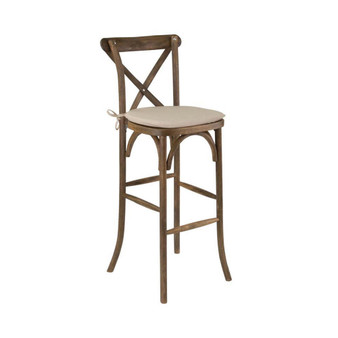 Dark Antique Wood Cross Back Barstool with Cushion